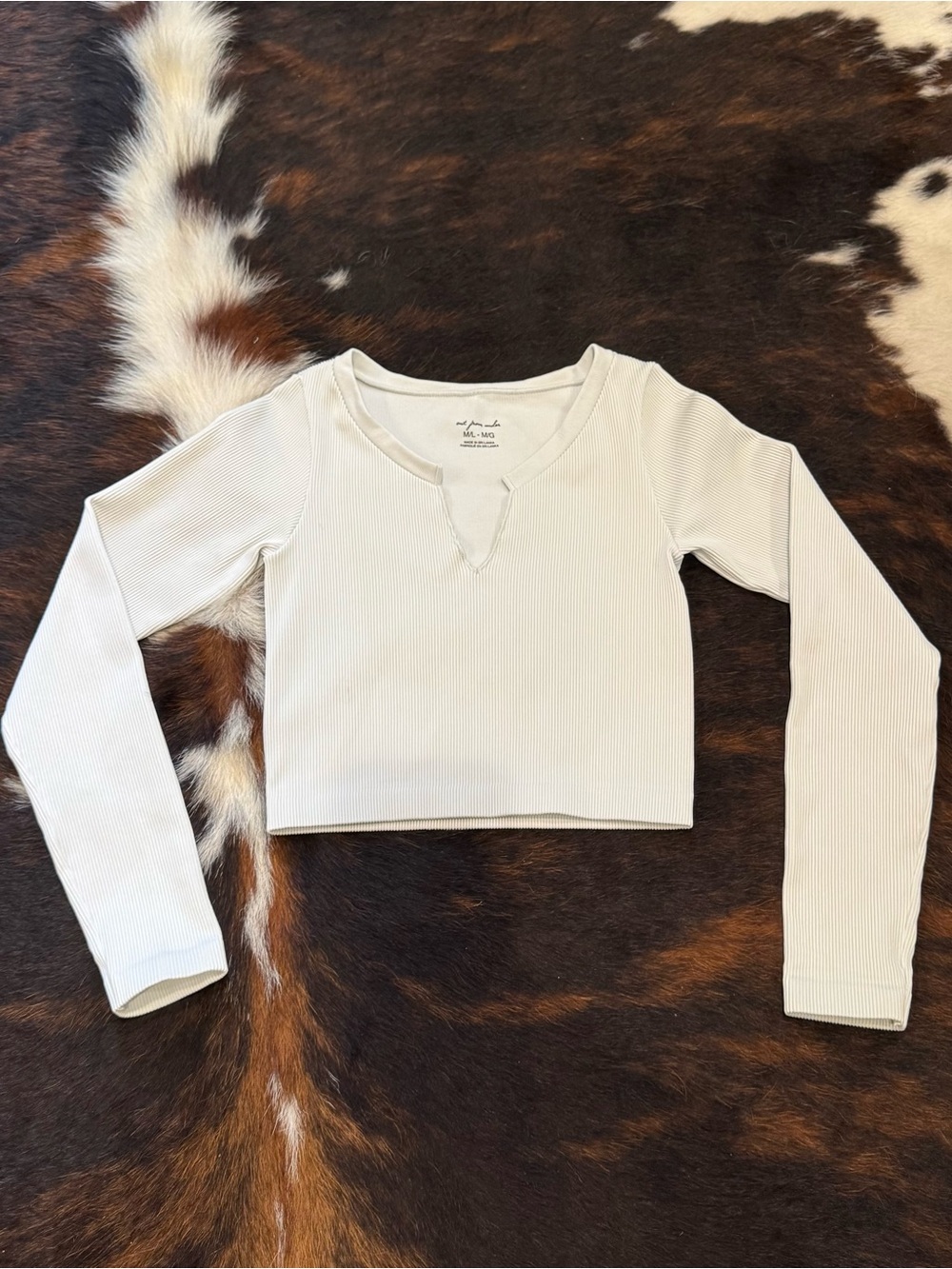 Urban Outfitters Ribbed Long-Sleeve Crop Top in Ice Blue/White